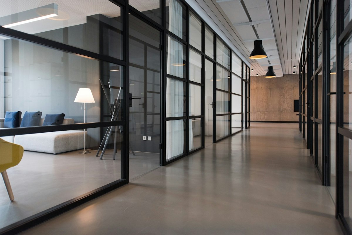 Empty commercial office corridor (demo stock photo)